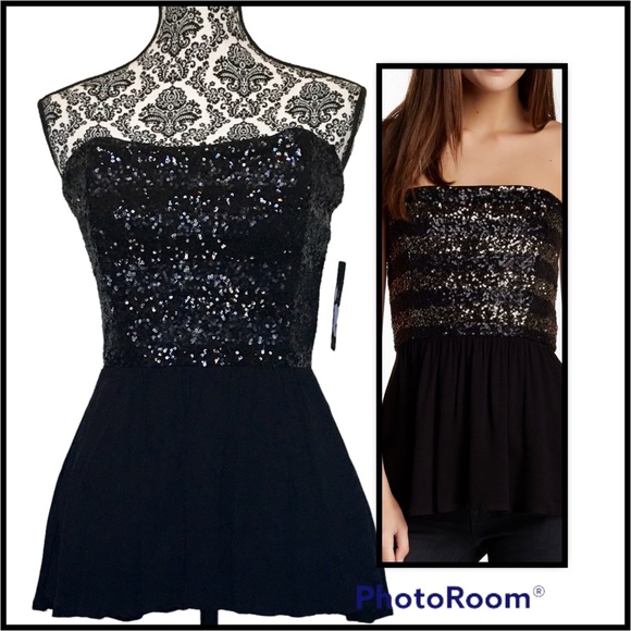 ELLA MOSS NWT Black Strapless Sequined Top Size Medium - Picture 1 of 9